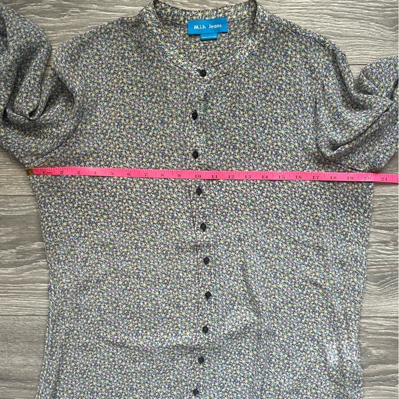 M.i.h. Jeans 100% Silk Long Sleeve Purple Yellow Floral Button Down Shirt Size M - Picture 7 of 7